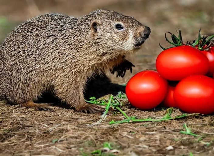 Prompt: groundhog eating a tomato