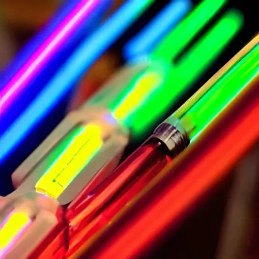 Image similar to a light saber made of multiple colors inside of it