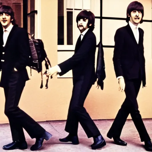 Prompt: the beatles on the run, baby arizona film styling, 8 k higly detailed cinematic lighting, moma museum