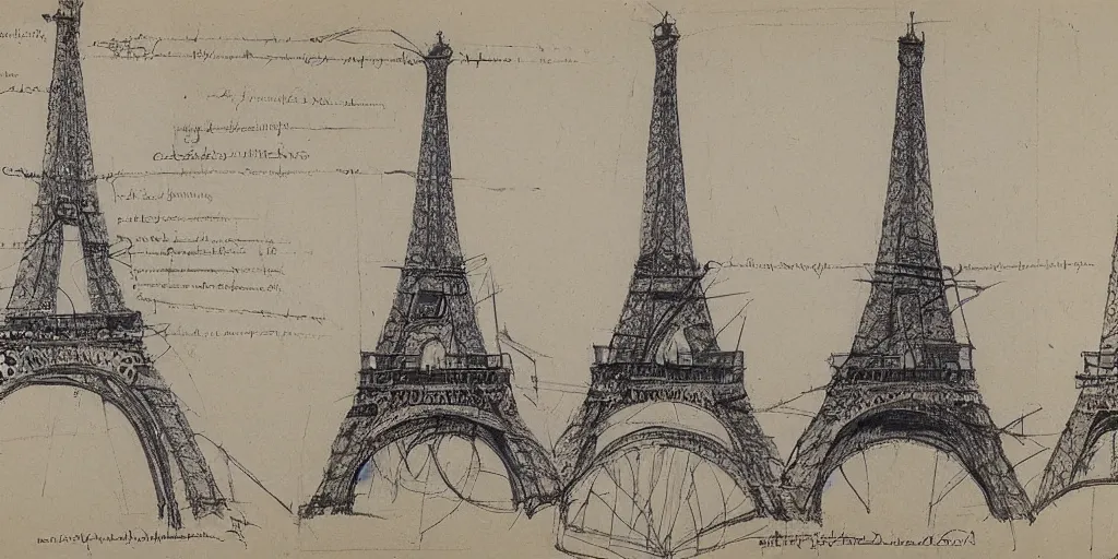 Prompt: architectural design studies of Eiffel Tower, drawn by Leonardo da vinci