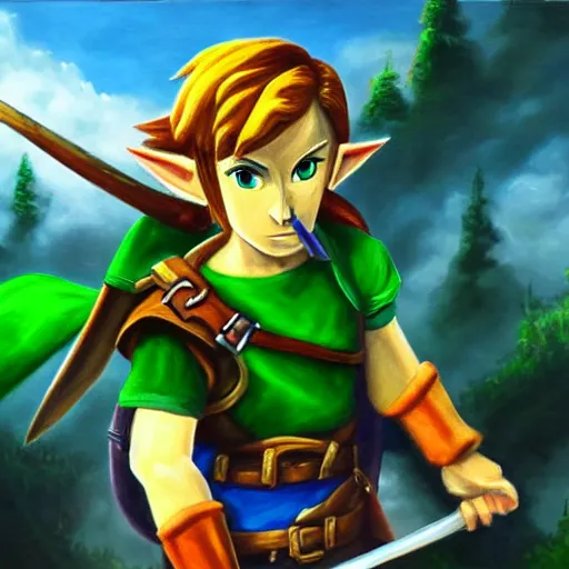 Prompt: Oil painting of Link - Hero of Time