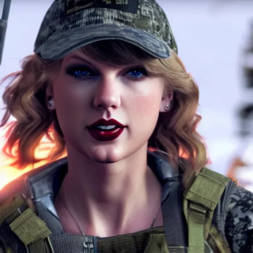 Image similar to Taylor Swift in Call of Duty, 4k