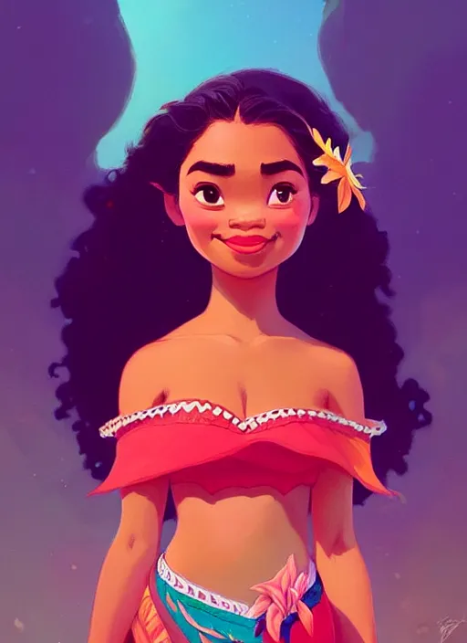 Image similar to dream highly detailed portrait of disney's princess moana, magnificent, photographic realistic background, by atey ghailan, by greg rutkowski, by greg tocchini, by james gilleard, by joe fenton, by kaethe butcher, trending on instagram, award winning details