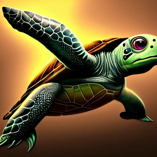 Image similar to old turtle, sci - fi, charming, pixar splash art, art by artgerm, intricately detailed, highly detailed, trending on artstation, 4 k, wallpaper - 1 0 2 4