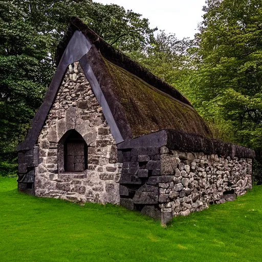 Prompt: medieval scottish blackhouse designed by marcel breuer, fujinon premista 1 9 - 4 5 mm