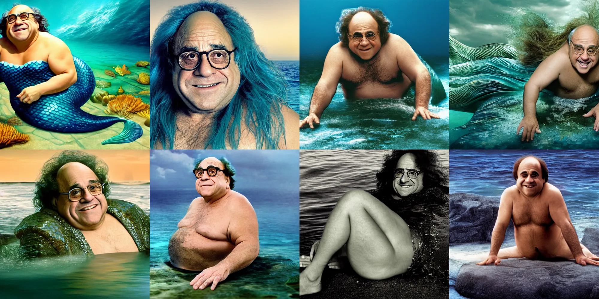 Prompt: Extremely detailed photograph of Danny Devito as a Mermaid, 8k wallpaper