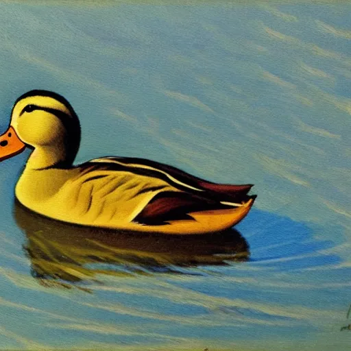 Image similar to a duck on the prowl oil painting ernest fuchs