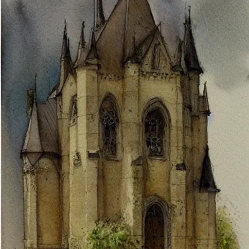 Prompt: ((((((((((((watercolor sketch)))))))))))) of a (((((((watercolor sketch of Gothic revival castle gatehouse))))))) . muted colors. by Jean-Baptiste Monge !!!!!!!!!!!!!!!!!!!!!!!!!!!!!!!!!!!!!!!!