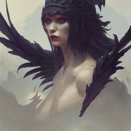 Image similar to A portrait of the Raven Queen, Magic the Gathering art, art by greg rutkowski, matte painting, trending on artstation, very detailed