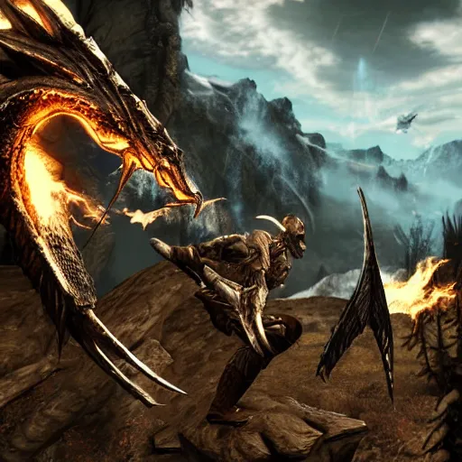 Image similar to skyrim anime, detailed, lighting, dragon fight, fire, mythical, tower