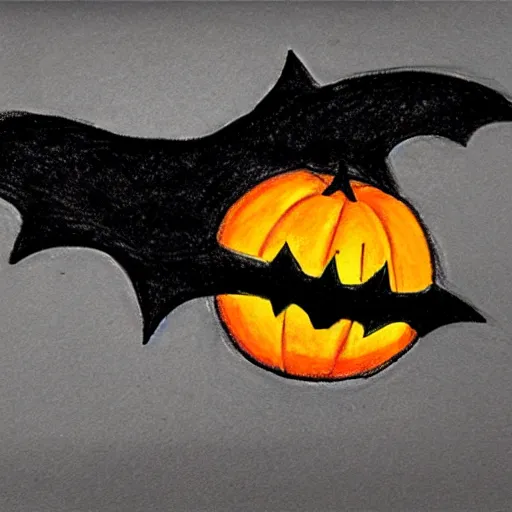 Image similar to white board drawing of a bat carrying a pumpkin