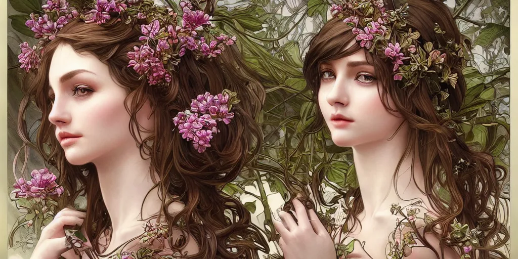 Image similar to a photograpic of lady nature, cute, fantasy, intricate, elegant, highly detailed, digital painting, artstation, concept art, smooth, sharp focus, illustration, art by artgerm and H R Giger and alphonse mucha