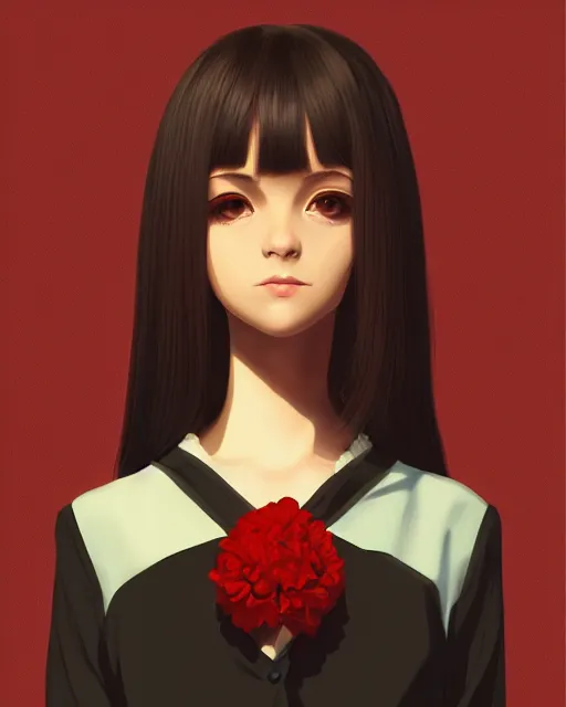 Image similar to a centered portrait of a beautiful nervous girl, in the style of ilya kuvshinov