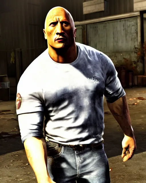 Image similar to dwayne johnson as the charger in the game left 4 dead. xbox 3 6 0 graphics