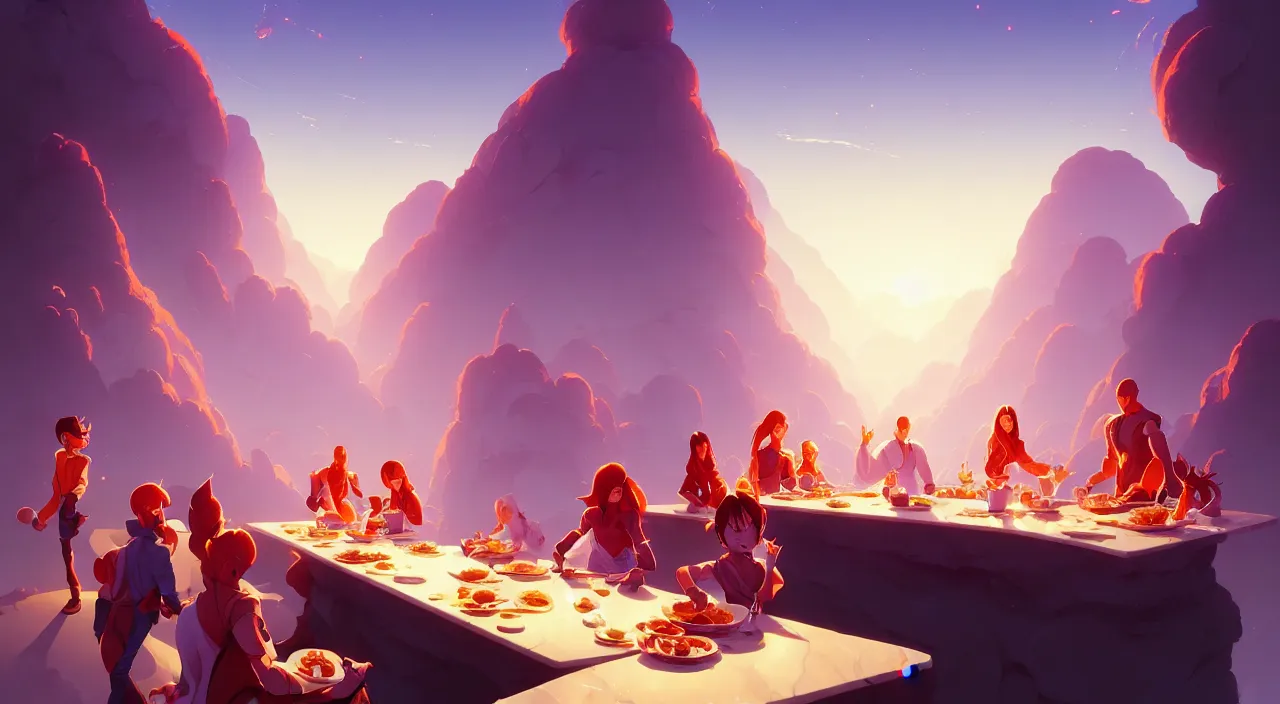 Image similar to infinity kitchen with people being fed, in marble incrusted of legends official fanart behance hd by jesper ejsing, by rhads, makoto shinkai and lois van baarle, ilya kuvshinov, rossdraws global illumination