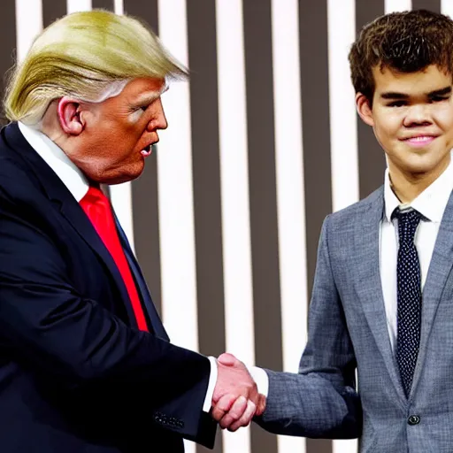 Image similar to donald trump and magnus carlsen shaking hands