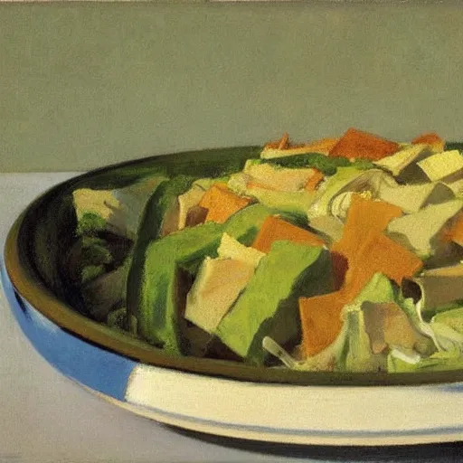 Prompt: caesar salad painted by edward hopper