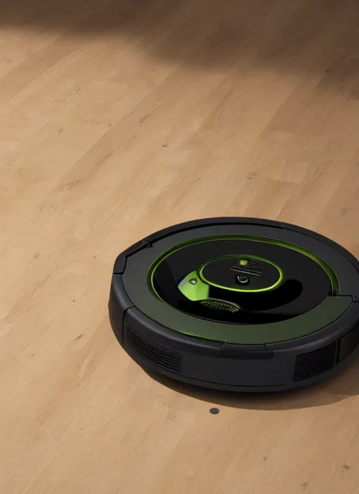 Image similar to A robot roomba standing on its own mechanical limbs, professional 3D render, studio quality, octane render