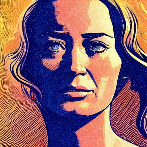 Image similar to emily blunt retro minimalist portrait by jean giraud, moebius starwatcher comic, 8 k