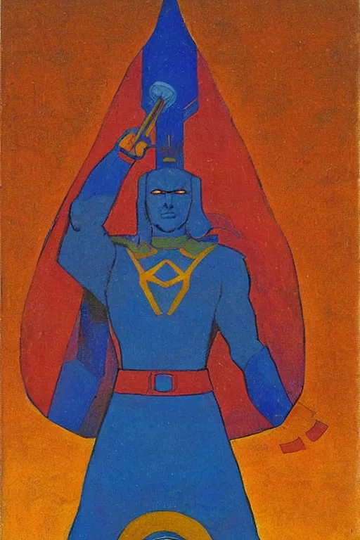 Image similar to thor, marvel, artwork by nicholas roerich,