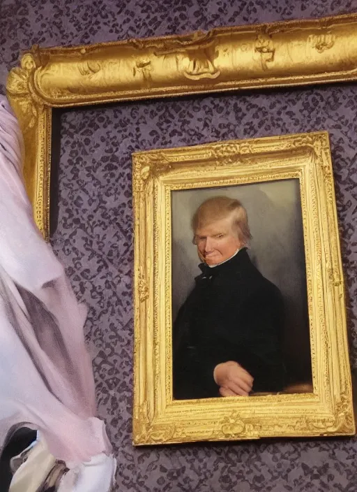 Image similar to portrait of the united states president, 1 8 6 7, donald trump. standing in the oval office. oil on canvas by william sidney mount, trending on artstation