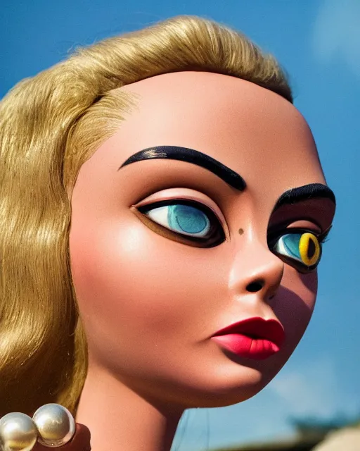 Image similar to closeup face profile portrait of a tin toy retro 1 9 5 0 s cara delevingne, bikini, depth of field, zeiss lens, fashion photoshoot by nicoletta ceccoli, mark ryden, lostfish, breathtaking, detailed and intricate environment, 8 k resolution, extremely detailed, beautiful, establishing shot, artistic, hyperrealistic, octane render