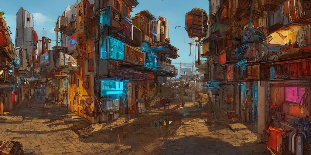 Image similar to spanish country cyberpunk town