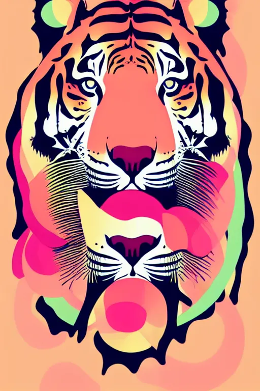 Image similar to minimalist boho style art of a colorful tiger, illustration, vector art