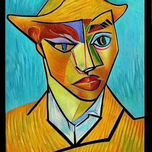 Prompt: a beautiful painting portrait, cubism, in the style of van Gogh