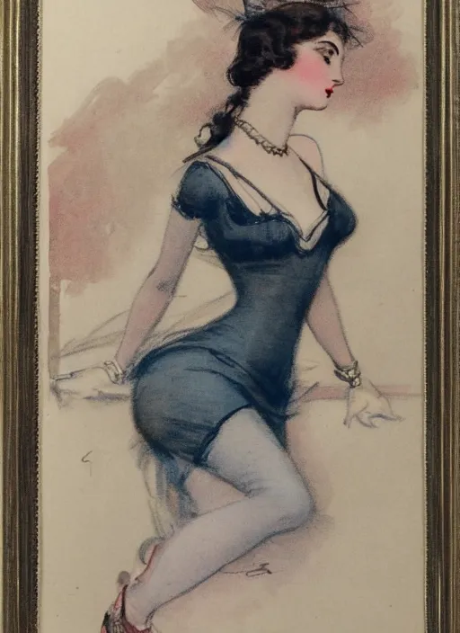 Image similar to Louis Icart, a colored drawing of a woman posing in front of a 1920's car by Louis Icart, highly detailed, masterpiece