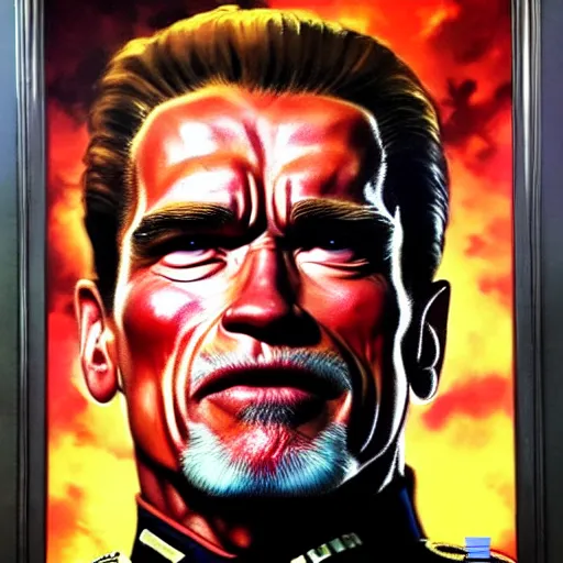 Prompt: uhd photorealistic arnold schwarzenegger in nazi uniform, by amano, ayami kojima, greg rutkowski, lisa frank, mark brooks, and karol bak, masterpiece, cinematic composition, dramatic pose, studio lighting, correct face, hyperdetailed, intricate details