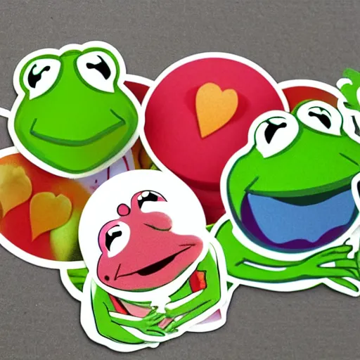 Prompt: cute kermit the frog die cut stickers