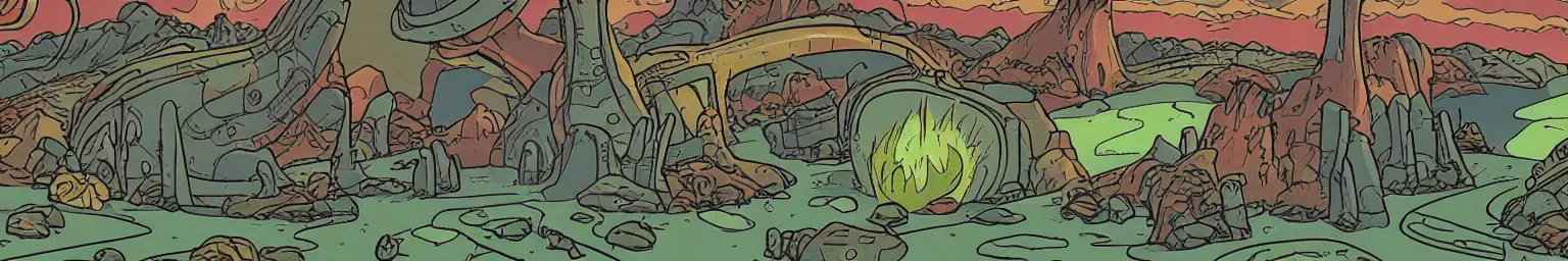 Image similar to an ultra detailed retro sci-fi cartoon alien fantasy landscape