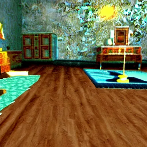 Prompt: a still of paranormal activity, 1 9 9 8 ocarina of time graphics nintendo 6 4 visuals aesthetic
