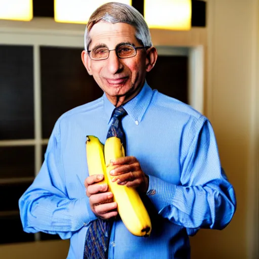 Prompt: photo of anthony fauci holding a banana