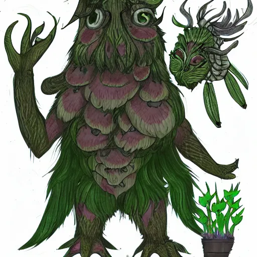 Prompt: A fierce plant monster with goat eyes, trending on art station