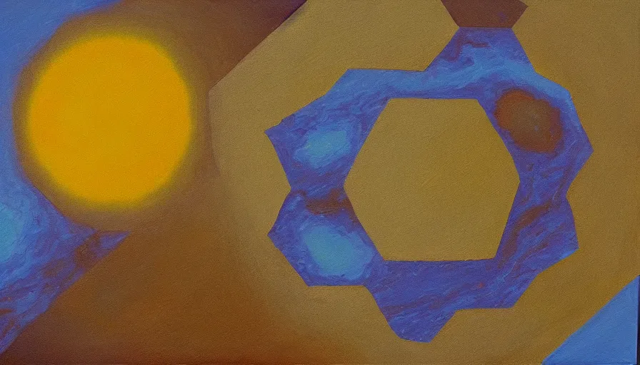 Image similar to the sun being blocked by a hexagon, seen from earth, oil painting