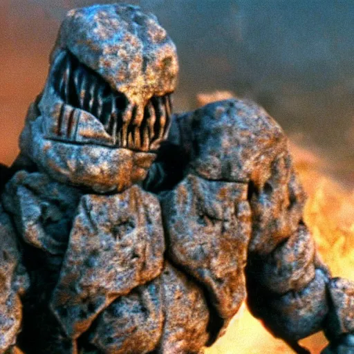 Image similar to cinematic, 4 k, full body portrait, rock golem as a soldier smoking a cigarette, still from the movie predator, starship troopers