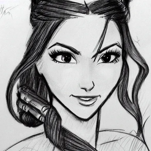 Image similar to milt kahl sketch of victoria justice with tendrils hair style as princess padme from star wars episode 3