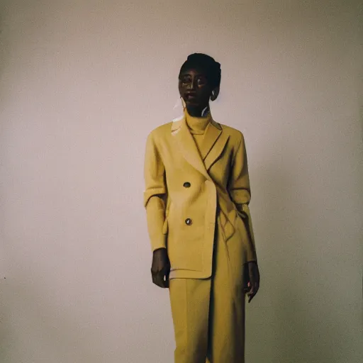 Image similar to realistic photoshoot for a new aime leon dore lookbook, color film photography, portrait of a beautiful model, in style of Campbell Addy, 35mm