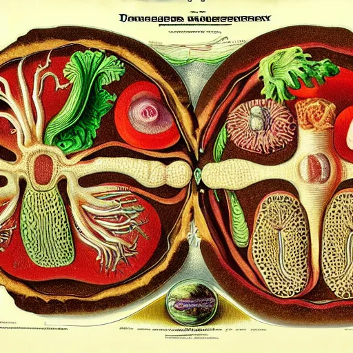 Image similar to hamburger anatomy by ernst haeckel, masterpiece, vivid, very detailed