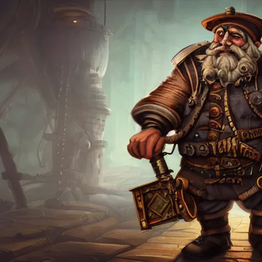 Image similar to a painting of baradin the steampunk engineer dwarf from vermintide, highly detailed, fantasy, artstation, 8 k