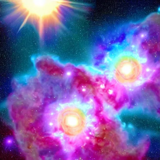 Image similar to vaporwave nebula explosion, two suns!!