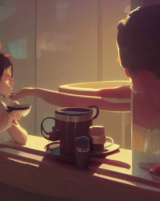 Image similar to highly detailed vfx espresso, stephen bliss, unreal engine, loish, rhads, beeple, makoto shinkai and lois van baarle, ilya kuvshinov, rossdraws, tom bagshaw, global illumination, detailed and intricate environment