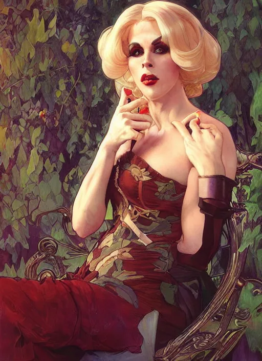 Image similar to katya, drag queen, painting by artgerm and greg rutkowski and alphonse mucha