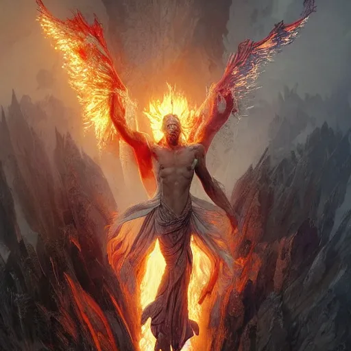 Image similar to Christopher Lloyd as belial, burning and falling from the sky, full_body!!, dungeons and dragons, highly_detailed!!, Matte painting, artstation, concept art, sharp focus, illustration, art by artgerm and greg rutkowski and alphonse mucha