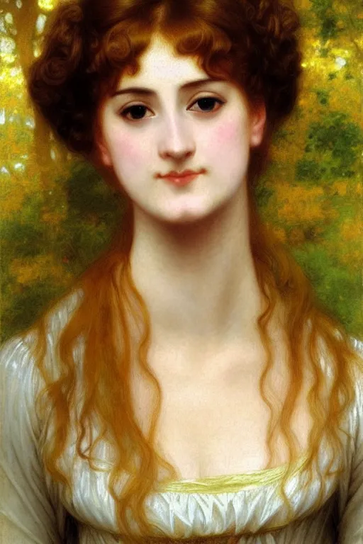 Image similar to jane austen gold hair, painting by rossetti bouguereau, detailed art, artstation