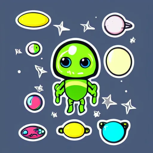 Prompt: cute space alien sticker art, vector art, concept, white background