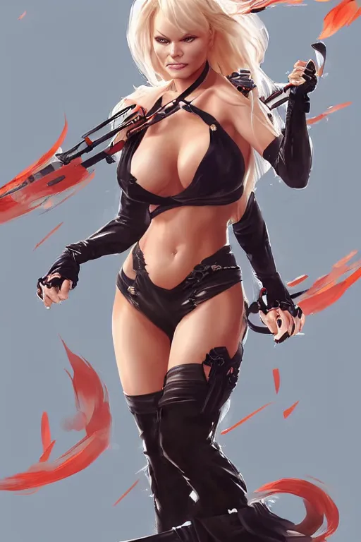 Prompt: Pamela anderson in a blade and soul spinoff artbook rendered by the artist Hyung tae Kim, Stanley Artgerm Lau, trending on Artstation by Hyung tae Kim, Hardy Fowler, artbook, Taran Fiddler and Tin Brian Nguyen and Stanley Artgerm Lau
