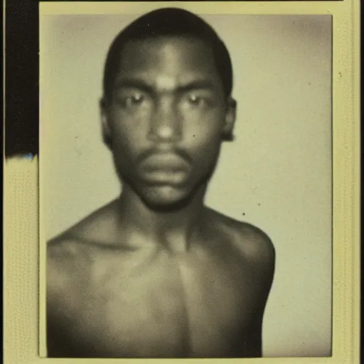 Image similar to face destructed after boxing, 1970 photography, grainy image vintage polaroid